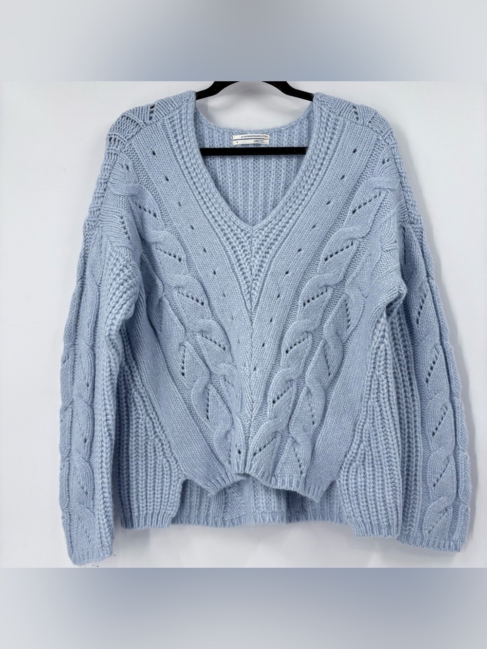 By Anthropologie Blue Ramona Cable Knit Sweater